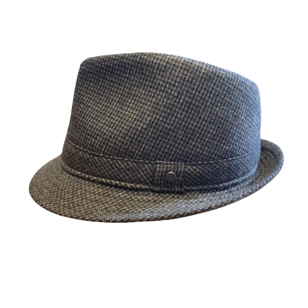Stetson All-American Fedora Hat Houndstooth Blue & Gray Pattern Classic Style